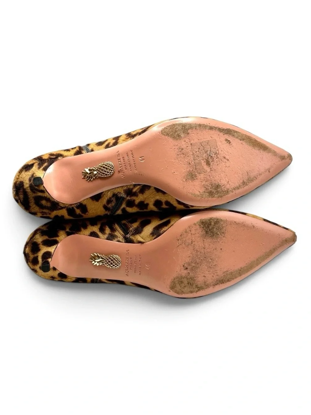 Aquazzura Leopard Print Calf Hair Booties Size 41 Kitten Heel